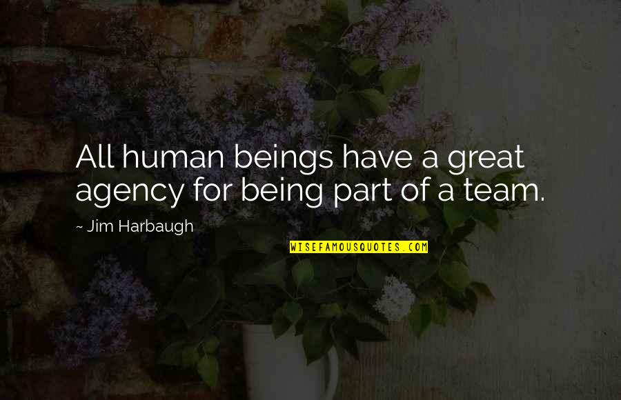 You Are A Great Human Being Quotes By Jim Harbaugh: All human beings have a great agency for You Are A Great Human Being Quotes By Jim Harbaugh: All human beings have a great agency for