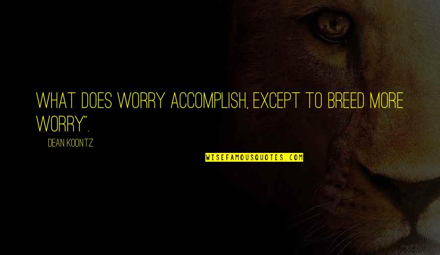 You Are A Horrible Person Quotes By Dean Koontz: What does worry accomplish, except to breed more