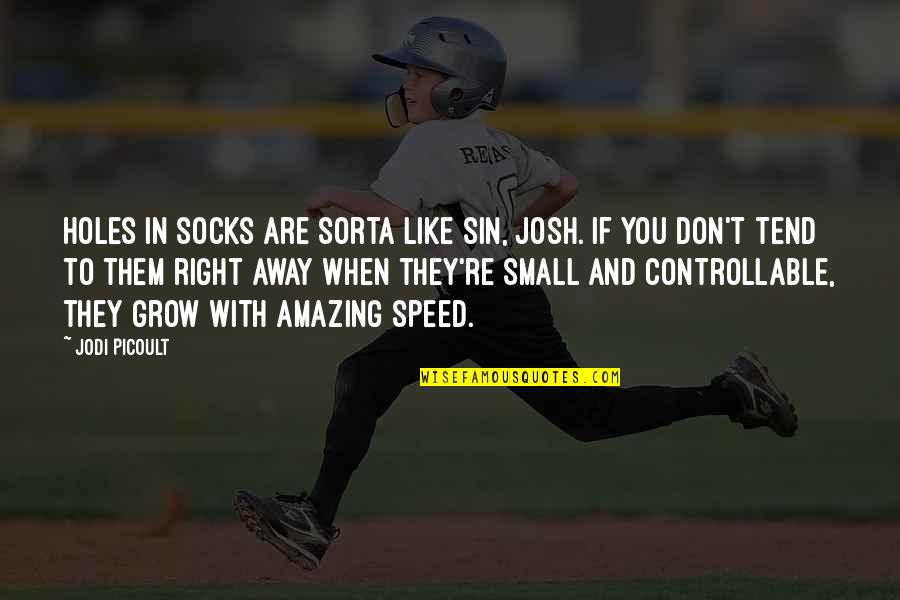 You Are Amazing Quotes By Jodi Picoult: Holes in socks are sorta like sin, Josh.