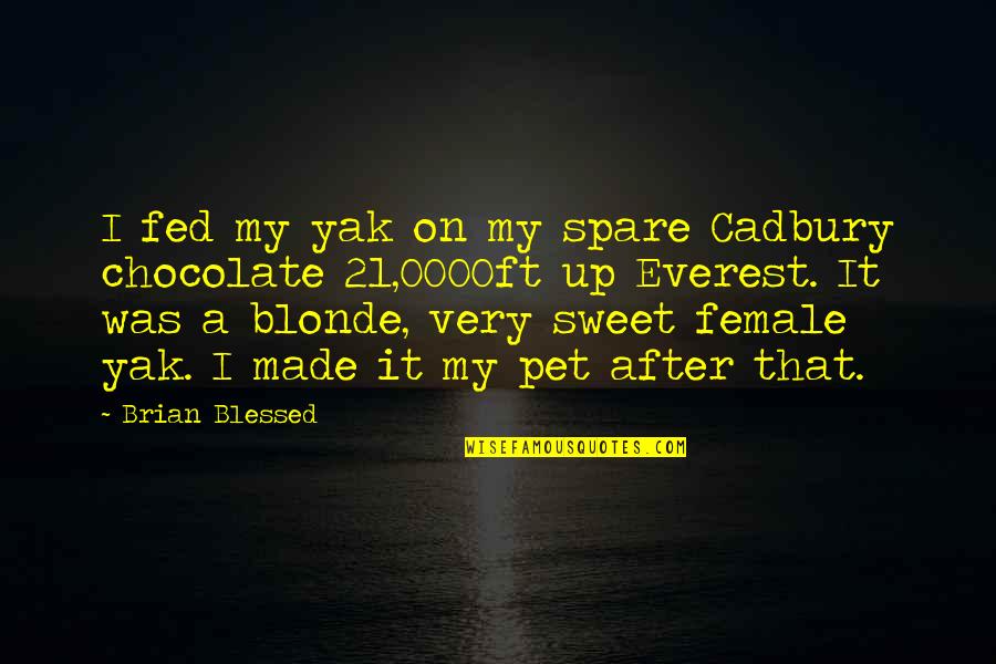 You Are As Sweet As Chocolate Quotes By Brian Blessed: I fed my yak on my spare Cadbury You Are As Sweet As Chocolate Quotes By Brian Blessed: I fed my yak on my spare Cadbury