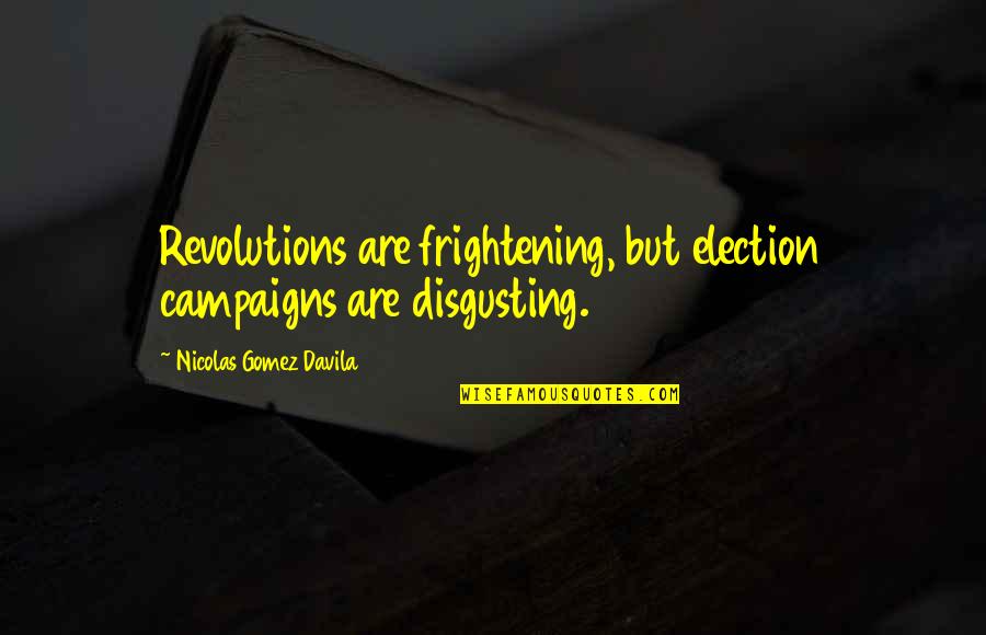 You Are Disgusting Quotes By Nicolas Gomez Davila: Revolutions are frightening, but election campaigns are disgusting.