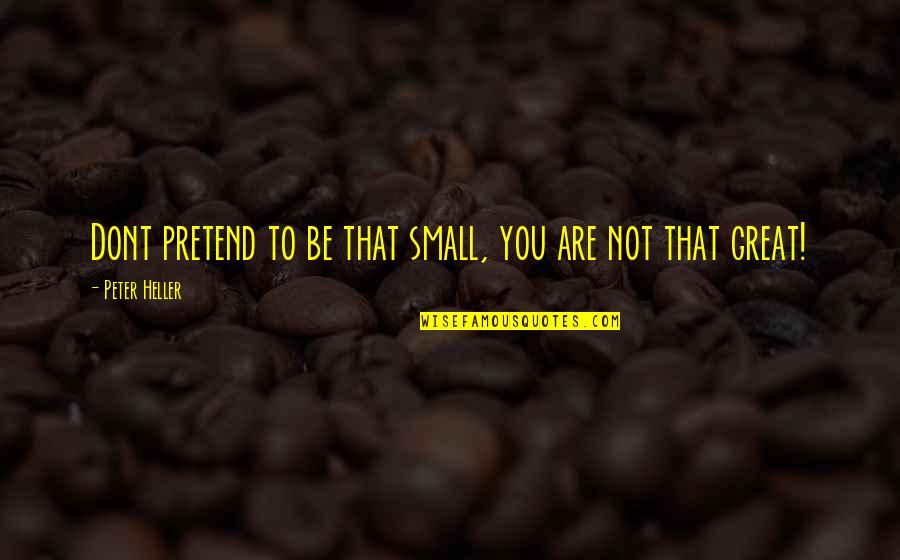 You Are Great Quotes By Peter Heller: Dont pretend to be that small, you are You Are Great Quotes By Peter Heller: Dont pretend to be that small, you are