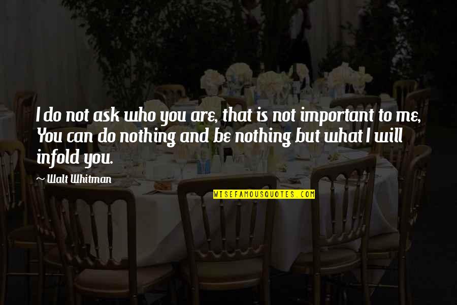 You Are Important To Me Quotes By Walt Whitman: I do not ask who you are, that