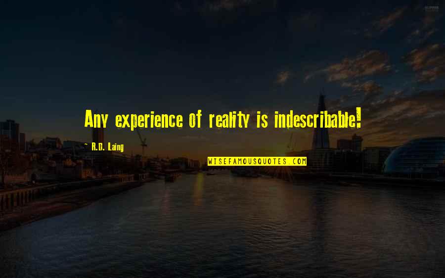 You Are Indescribable Quotes By R.D. Laing: Any experience of reality is indescribable!