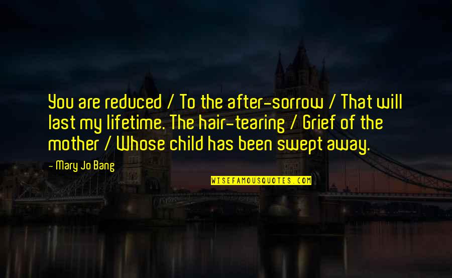 You Are My Mother Quotes By Mary Jo Bang: You are reduced / To the after-sorrow / You Are My Mother Quotes By Mary Jo Bang: You are reduced / To the after-sorrow /