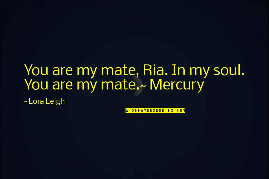 You Are My Soul Quotes By Lora Leigh: You are my mate, Ria. In my soul.