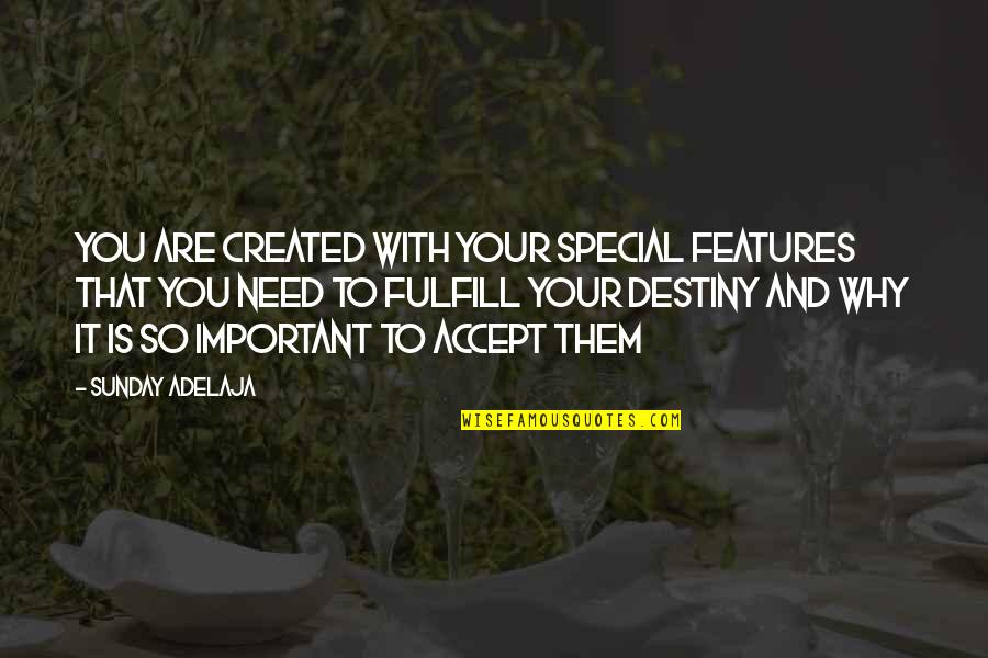 You Are My Special Gift From God Quotes By Sunday Adelaja: You are created with your special features that You Are My Special Gift From God Quotes By Sunday Adelaja: You are created with your special features that