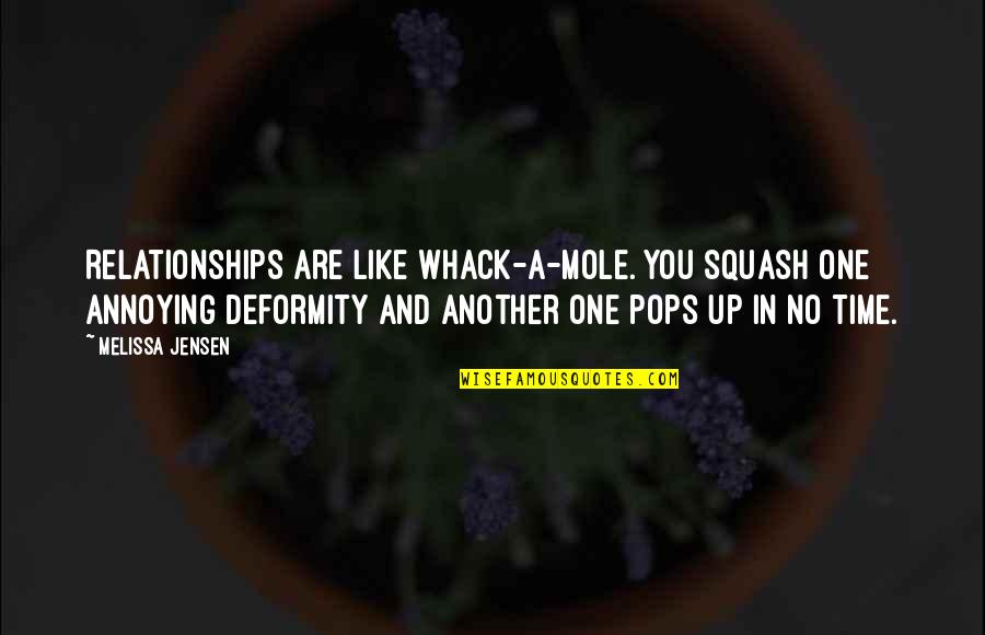 You Are No One Quotes By Melissa Jensen: Relationships are like Whack-a-Mole. You squash one annoying