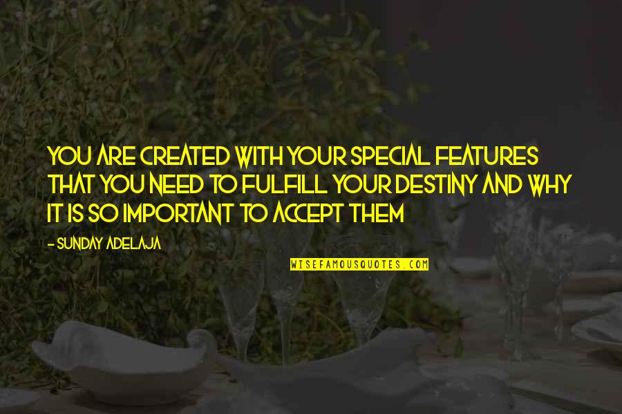 You Are So Special Quotes By Sunday Adelaja: You are created with your special features that You Are So Special Quotes By Sunday Adelaja: You are created with your special features that