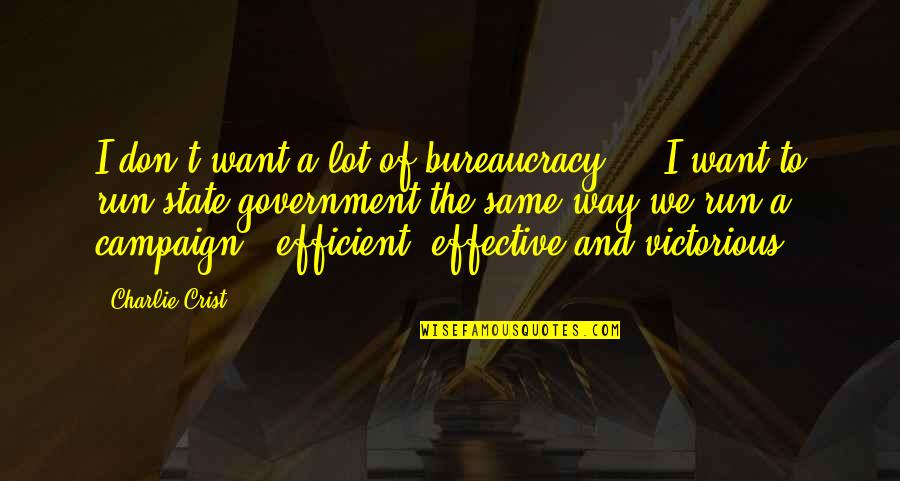 You Are Victorious Quotes By Charlie Crist: I don't want a lot of bureaucracy ...