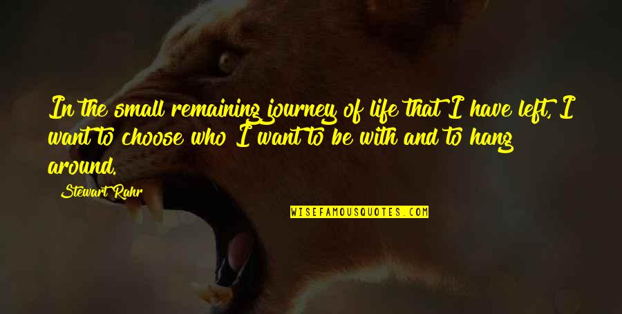 You Are Who You Hang Out With Quotes By Stewart Rahr: In the small remaining journey of life that