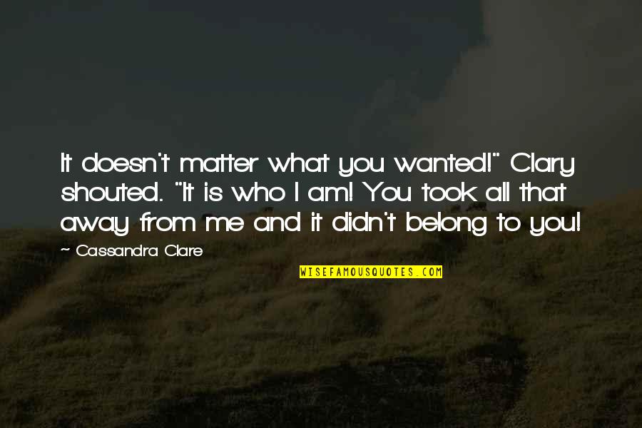 You Belong To Me Quotes By Cassandra Clare: It doesn't matter what you wanted!" Clary shouted.