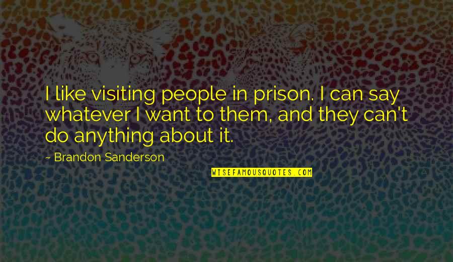 You Can Say Whatever You Want Quotes By Brandon Sanderson: I like visiting people in prison. I can