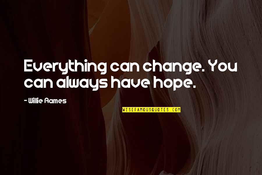 You Can't Change Everything Quotes By Willie Aames: Everything can change. You can always have hope. You Can't Change Everything Quotes By Willie Aames: Everything can change. You can always have hope.