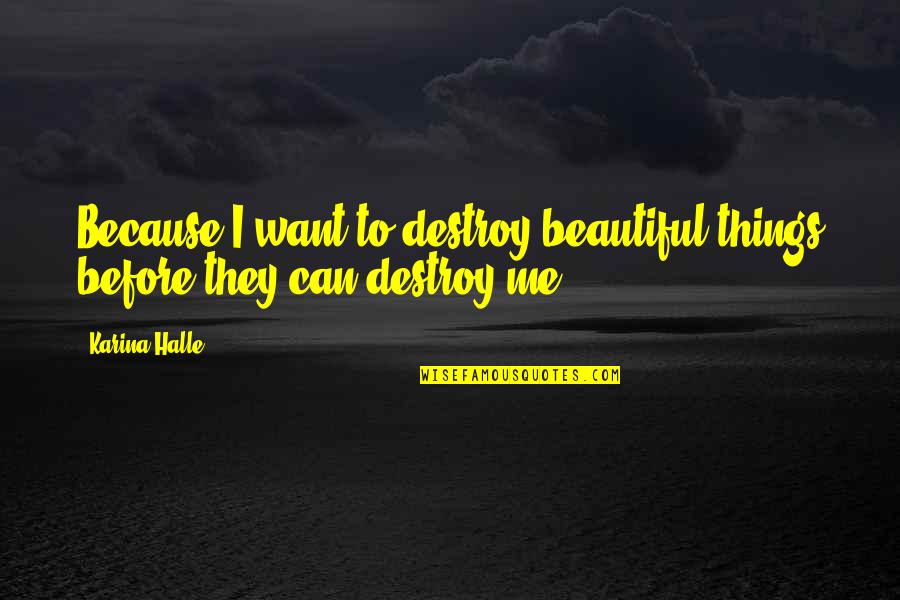 You Can't Destroy Me Quotes By Karina Halle: Because I want to destroy beautiful things before