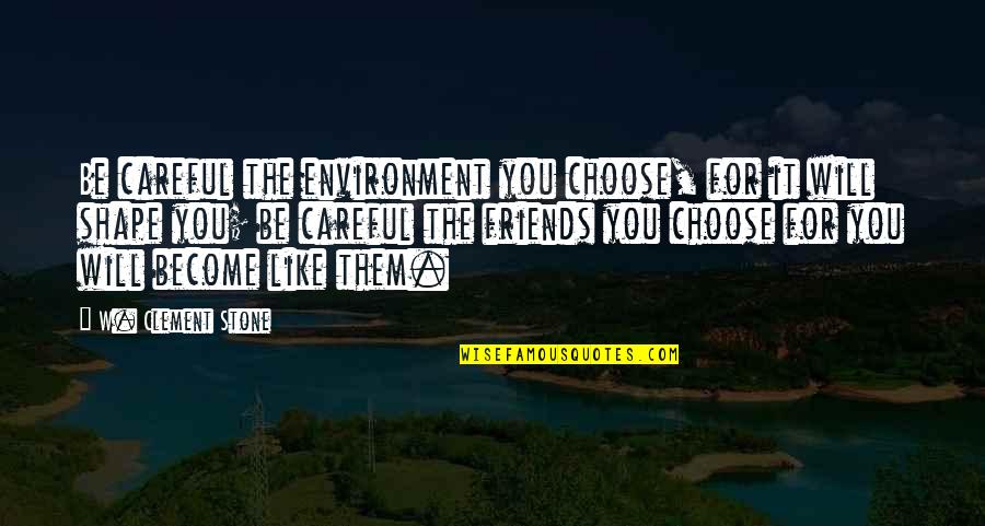 You Choose Your Friends Quotes By W. Clement Stone: Be careful the environment you choose, for it