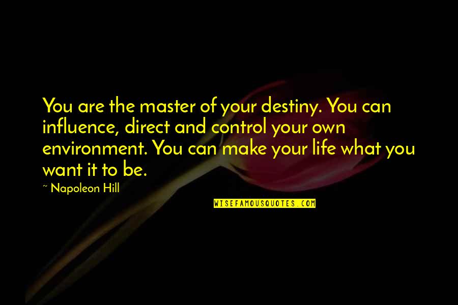 You Control Your Own Life Quotes By Napoleon Hill: You are the master of your destiny. You