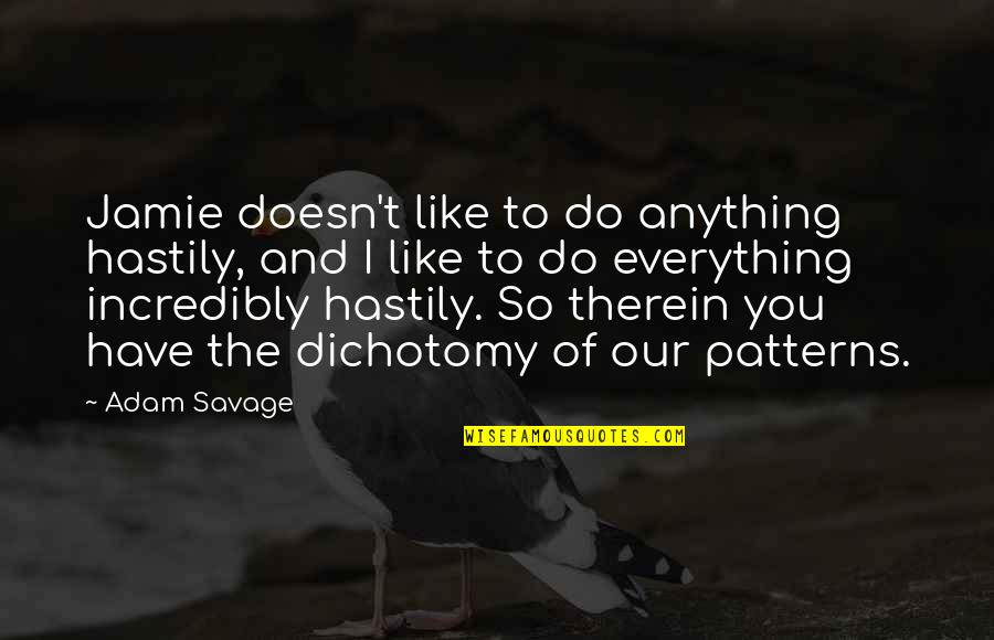 You Do Everything Quotes By Adam Savage: Jamie doesn't like to do anything hastily, and