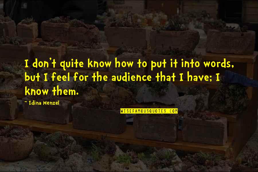 You Don't Know How I Feel Quotes By Idina Menzel: I don't quite know how to put it