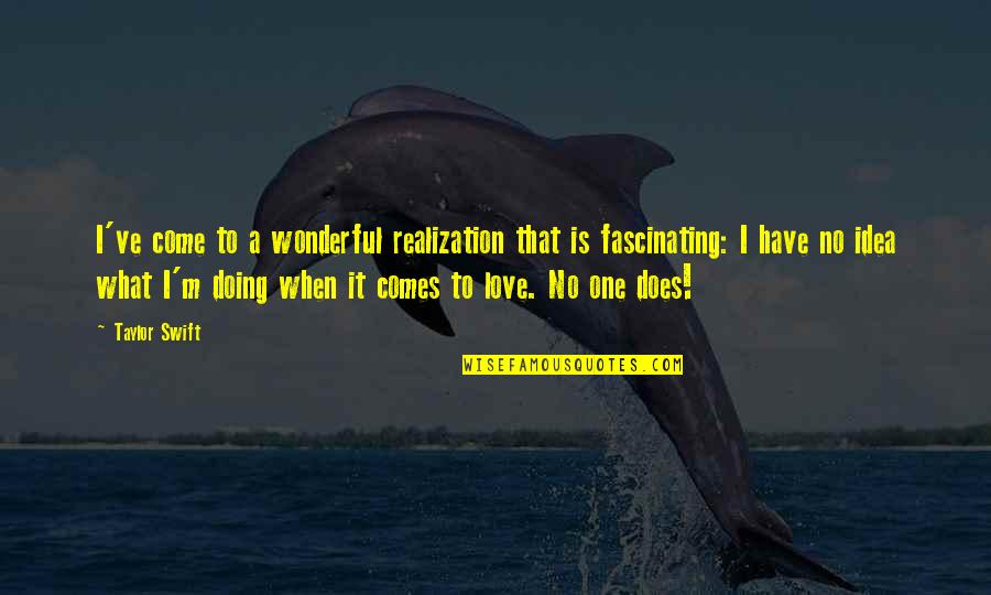 You Have No Idea Love Quotes By Taylor Swift: I've come to a wonderful realization that is You Have No Idea Love Quotes By Taylor Swift: I've come to a wonderful realization that is