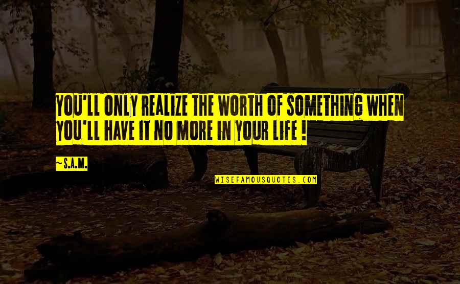 You Have No Life Quotes By S.A.M.: You'll only realize the worth of something when