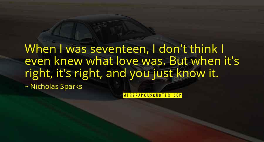 You Know It's Love When Quotes By Nicholas Sparks: When I was seventeen, I don't think I