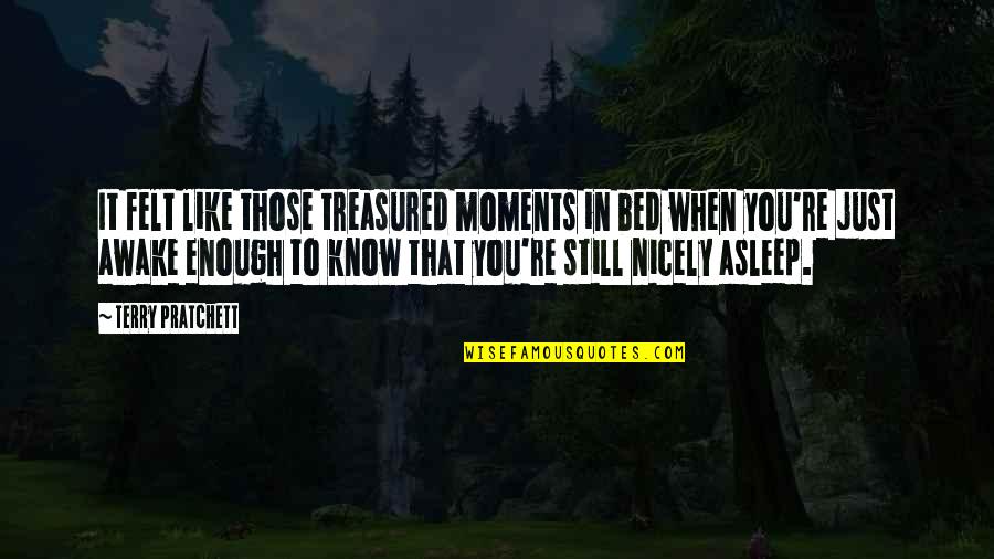 You Know Those Moments Quotes By Terry Pratchett: It felt like those treasured moments in bed