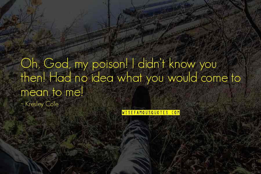 You Know What I Mean Quotes By Kresley Cole: Oh, God, my poison! I didn't know you You Know What I Mean Quotes By Kresley Cole: Oh, God, my poison! I didn't know you