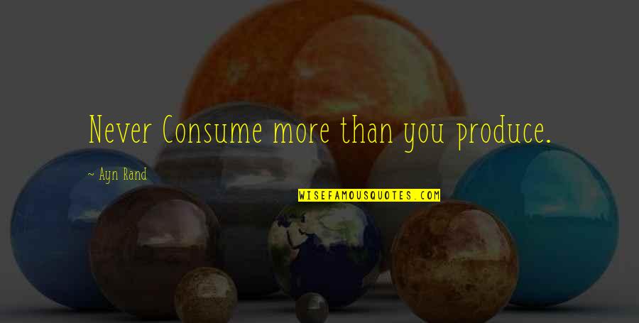 You Know When You've Had Enough Quotes By Ayn Rand: Never Consume more than you produce.