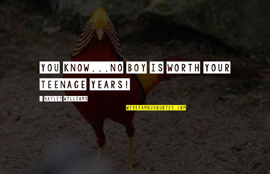 You Know Your Worth Quotes By Hayley Williams: You know...No boy is worth your teenage years!