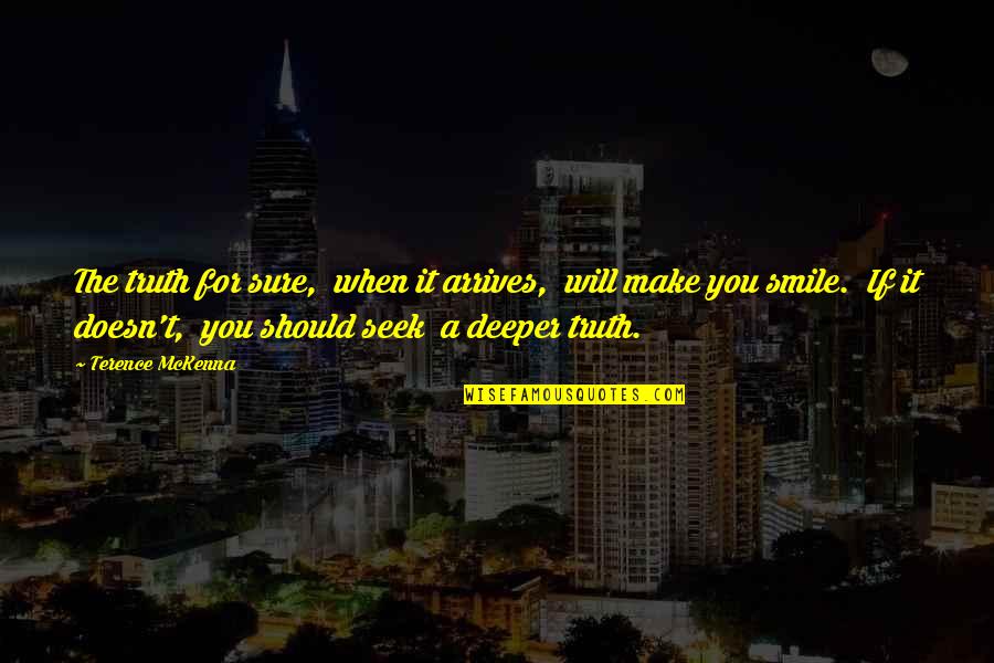 You Make Smile Quotes By Terence McKenna: The truth for sure, when it arrives, will