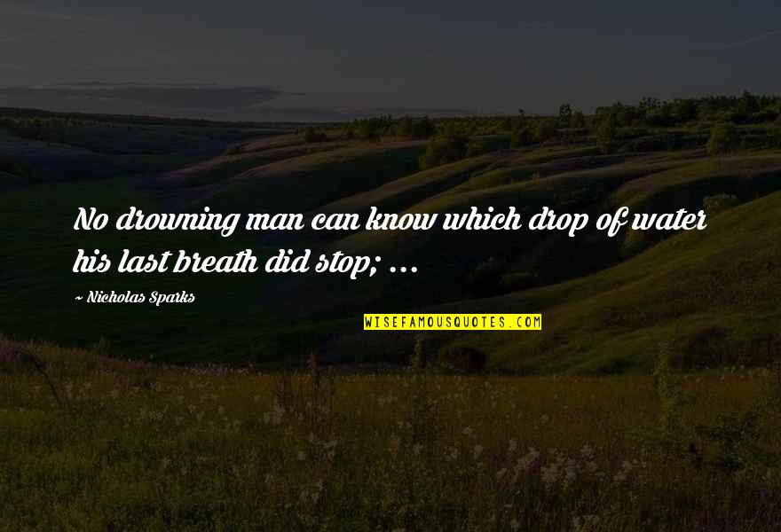 You May Be Gone But You'll Never Be Forgotten Quotes By Nicholas Sparks: No drowning man can know which drop of