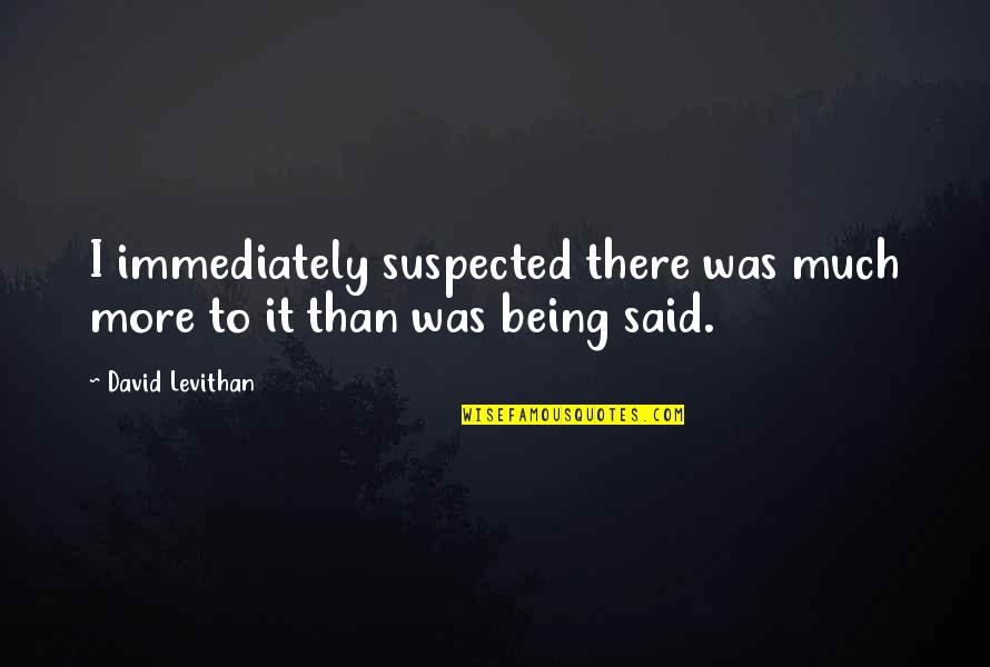 You May Not Need Me Now Quotes By David Levithan: I immediately suspected there was much more to