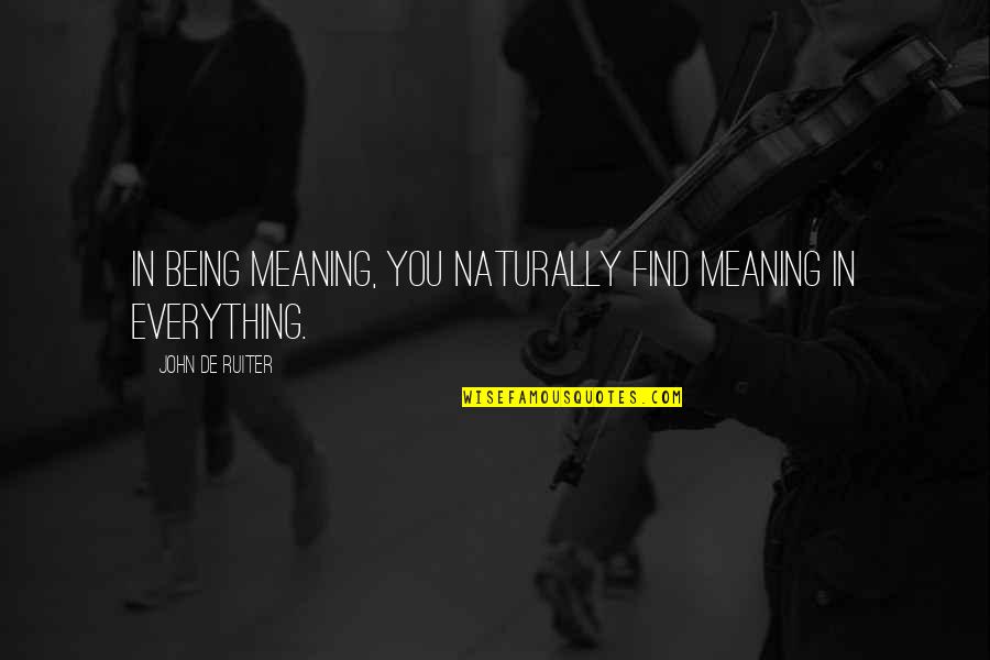 You Mean Everything Me Quotes By John De Ruiter: In being meaning, you naturally find meaning in