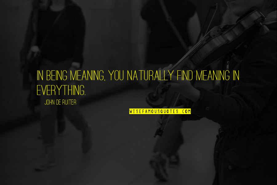 You Mean Everything To Me Quotes By John De Ruiter: In being meaning, you naturally find meaning in