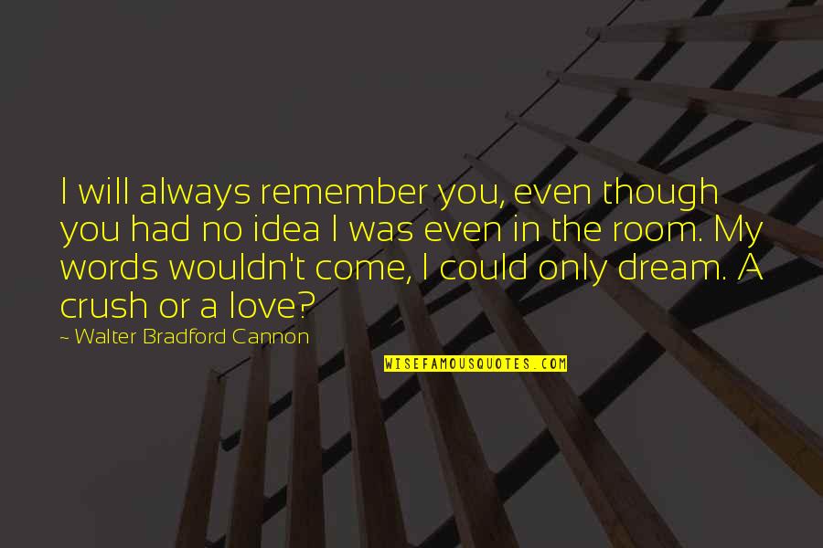 You My Crush Quotes By Walter Bradford Cannon: I will always remember you, even though you You My Crush Quotes By Walter Bradford Cannon: I will always remember you, even though you