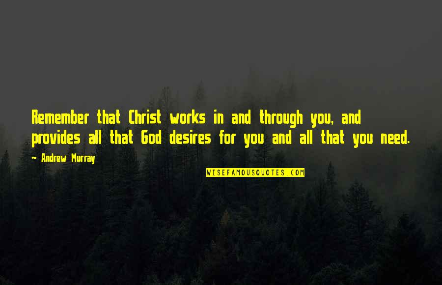 You Need God Quotes By Andrew Murray: Remember that Christ works in and through you,