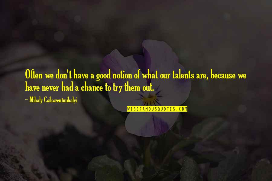 You Never Had A Chance Quotes By Mihaly Csikszentmihalyi: Often we don't have a good notion of You Never Had A Chance Quotes By Mihaly Csikszentmihalyi: Often we don't have a good notion of