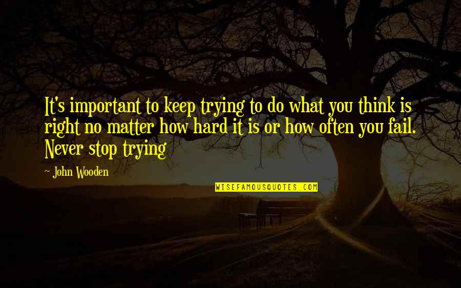 You Only Fail If You Stop Trying Quotes By John Wooden: It's important to keep trying to do what