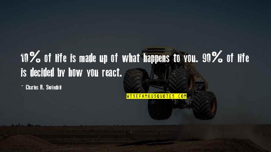 You React Quotes By Charles R. Swindoll: 10% of life is made up of what You React Quotes By Charles R. Swindoll: 10% of life is made up of what