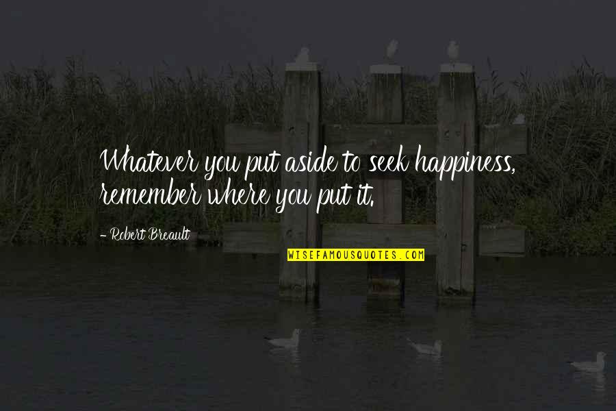 You Seek Happiness Quotes By Robert Breault: Whatever you put aside to seek happiness, remember