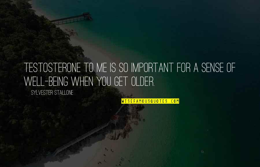 You So Important Me Quotes By Sylvester Stallone: Testosterone to me is so important for a You So Important Me Quotes By Sylvester Stallone: Testosterone to me is so important for a