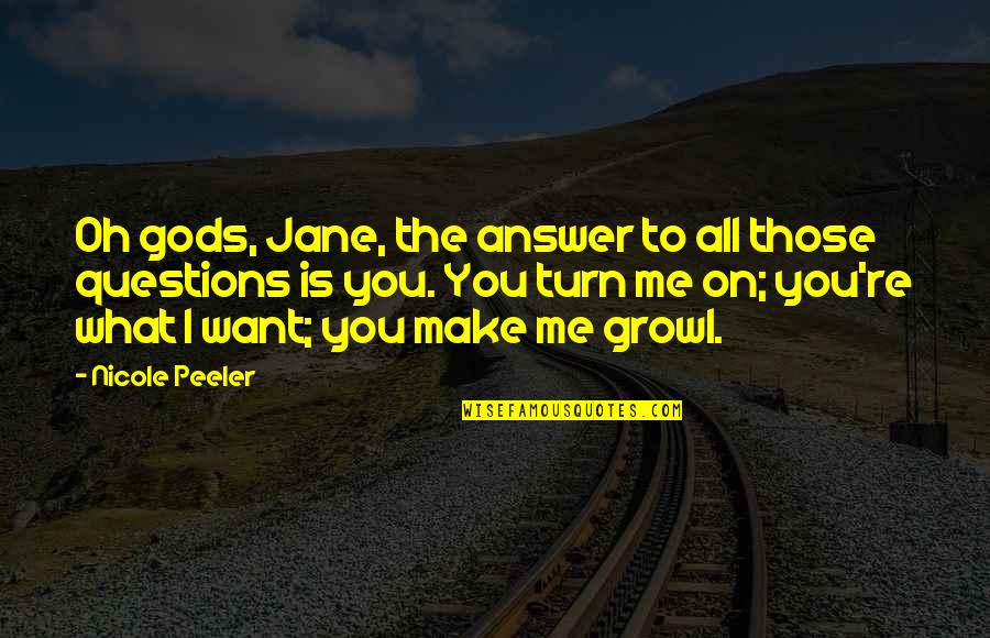 You Turn Me On Quotes By Nicole Peeler: Oh gods, Jane, the answer to all those