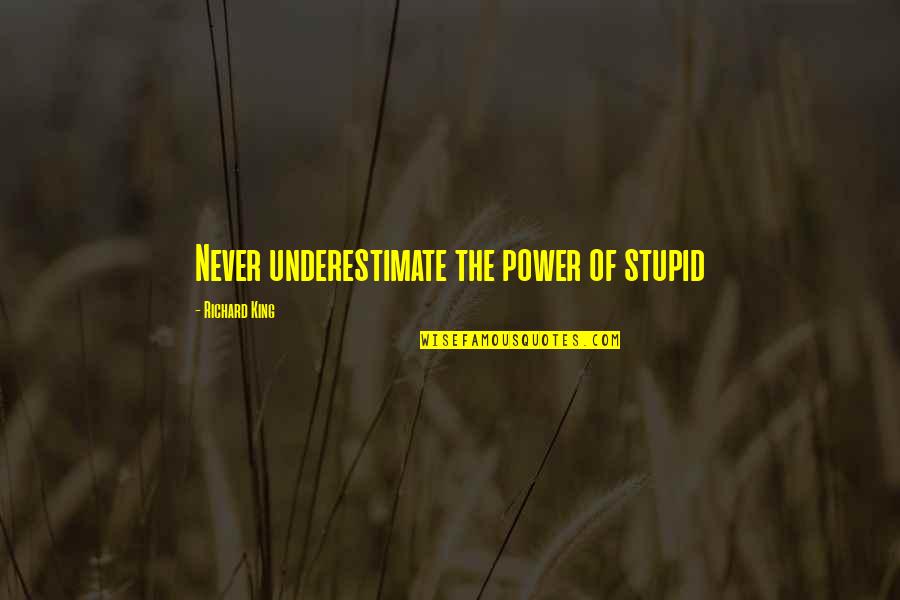 You Underestimate My Power Quotes By Richard King: Never underestimate the power of stupid