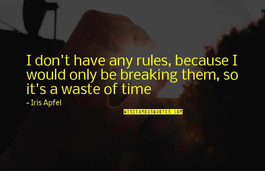 You Waste My Time Quotes By Iris Apfel: I don't have any rules, because I would