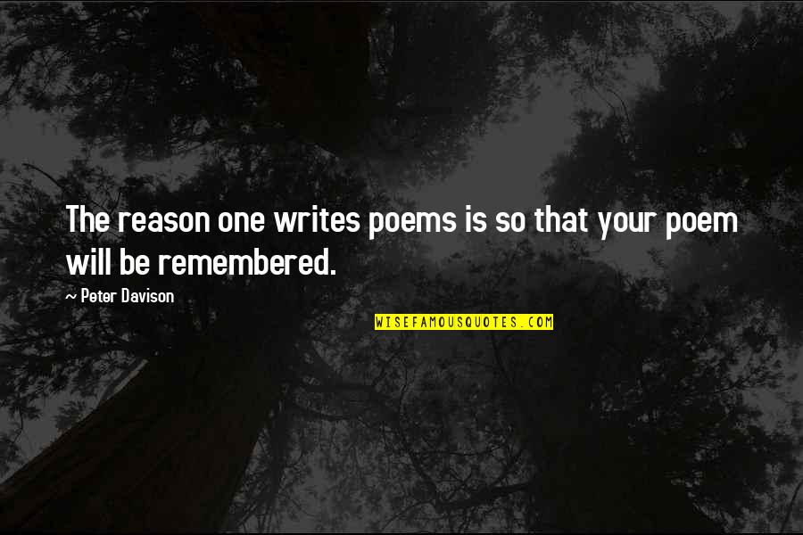 You Will Be Remembered Quotes By Peter Davison: The reason one writes poems is so that