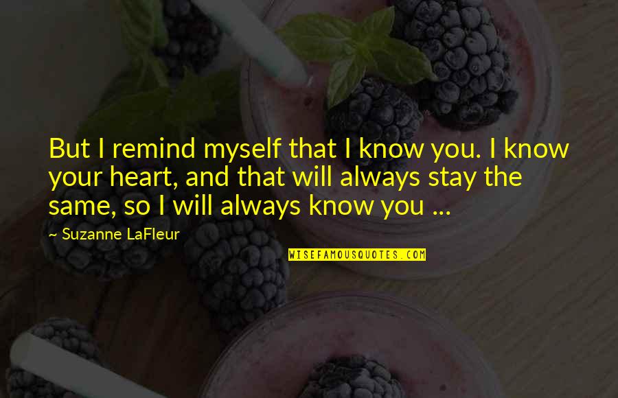 You Will Stay In My Heart Quotes By Suzanne LaFleur: But I remind myself that I know you.