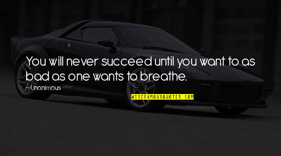 You Will Succeed Quotes By Unanimous: You will never succeed until you want to
