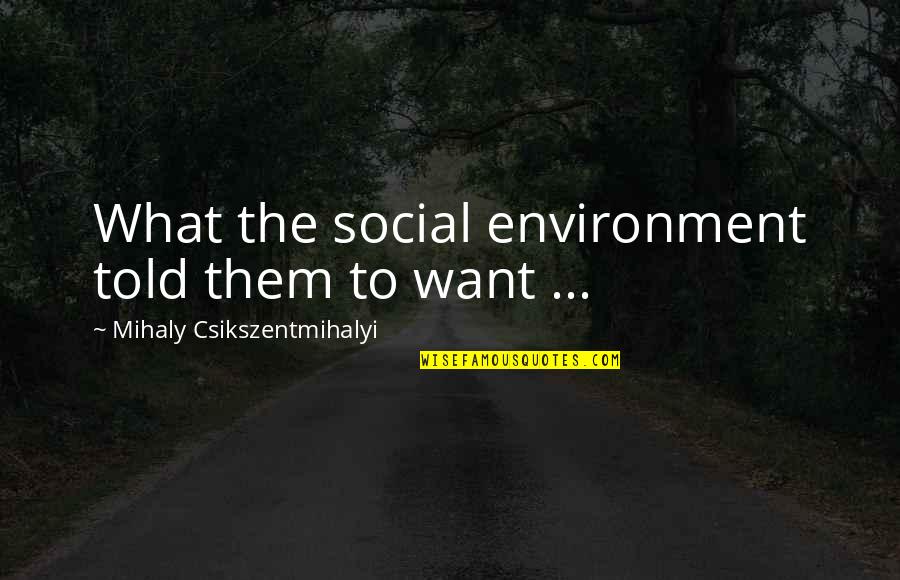 You Yes U Quotes By Mihaly Csikszentmihalyi: What the social environment told them to want You Yes U Quotes By Mihaly Csikszentmihalyi: What the social environment told them to want