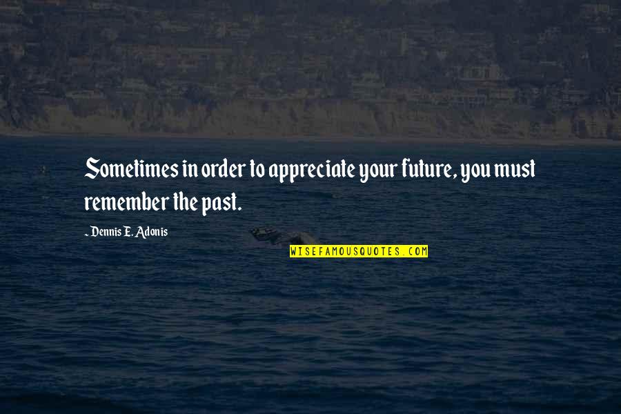 You'e Quotes By Dennis E. Adonis: Sometimes in order to appreciate your future, you You'e Quotes By Dennis E. Adonis: Sometimes in order to appreciate your future, you